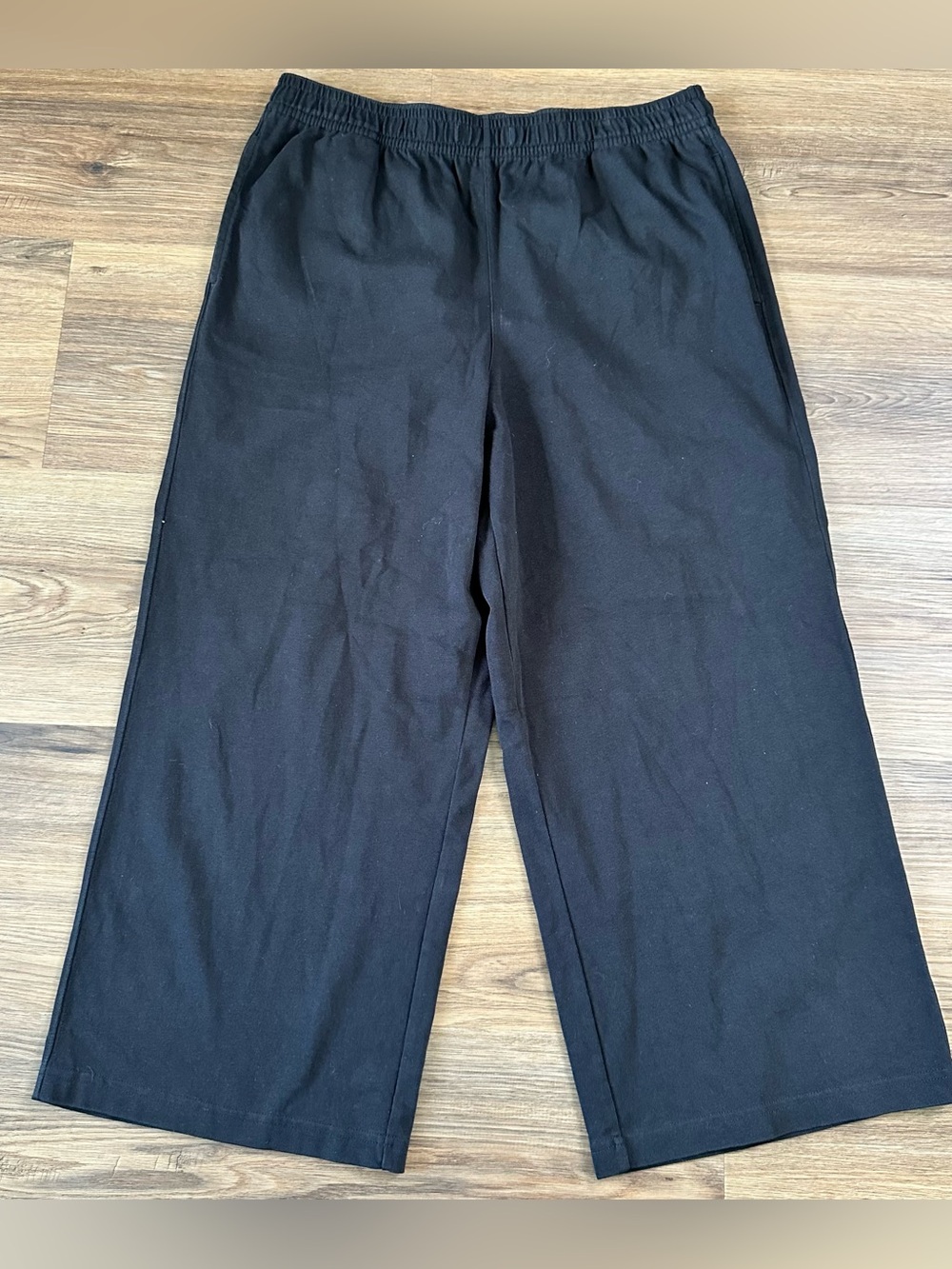 Vince Cropped Wide Leg Pull On Pants Black Womens Large Baggy Lounge Travel 25